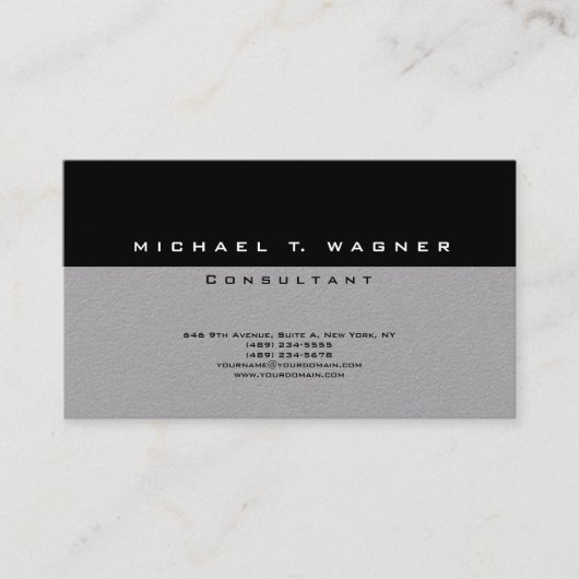Carte De Visite Simple Plain Simple Black Grey tendance moderne (Devant)