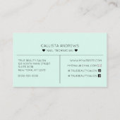 Carte De Visite Simple Pretty Mint Hearts Typographie Nail Tech (Dos)