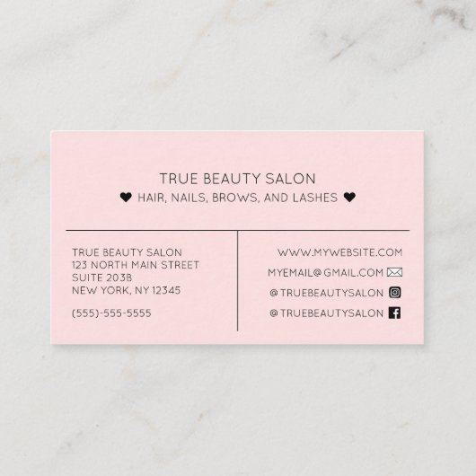 Carte De Visite Simple Pretty Rose Hearts Typographie Référence (Dos)