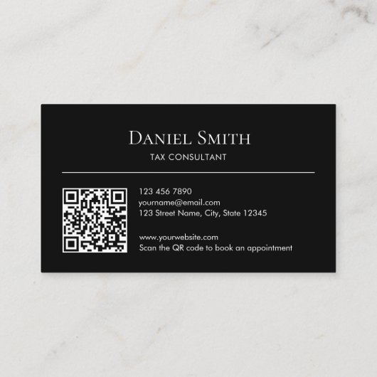 Carte De Visite Simple Professional Black White Initials QR Code (Dos)