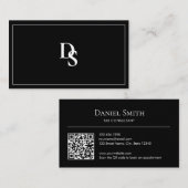 Carte De Visite Simple Professional Black White Initials QR Code (Devant / Derrière)