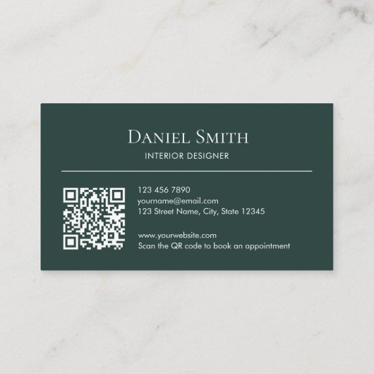 Carte De Visite Simple Professional Dark Green Initials QR Code (Dos)