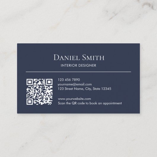 Carte De Visite Simple Professional Dusty Blue Initials QR Code (Dos)