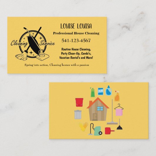 Carte De Visite Simple Professional House Cleaning Business Cards (Devant / Derrière)