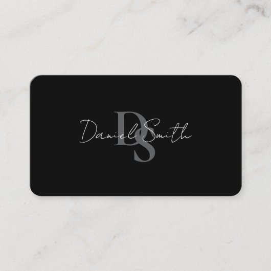 Carte De Visite Simple Professional Monogram Initial QR code Black (Devant)
