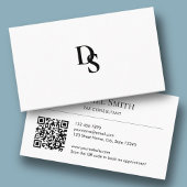 Carte De Visite Simple Professional White with Initials QR Code