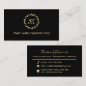 Carte De Visite Simple professionnel noir élégant monogramme or (Devant / Derrière)