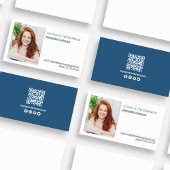 Carte De Visite Simple professionnel QR Code photo bleu