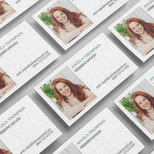 Carte De Visite Simple professionnel QR Code photo bleu