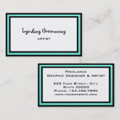 Carte De Visite Simple professionnel Turquoise noir et blanc (Devant / Derrière)
