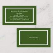 Carte De Visite Simple professionnel vert foncé avec bordure blanc (Devant / Derrière)