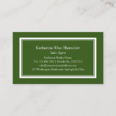 Carte De Visite Simple professionnel vert foncé avec bordure blanc (Devant)