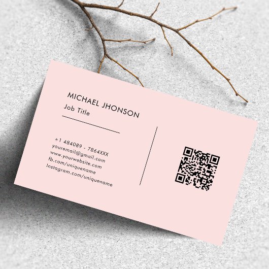 Carte De Visite Simple QR Code Black & Pink Social Media Logo