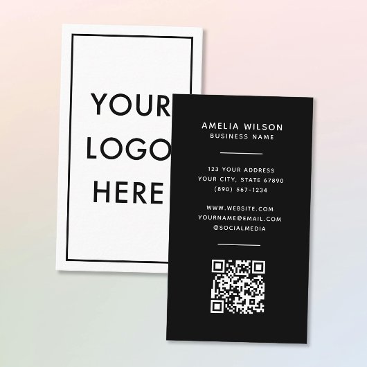 Carte De Visite Simple QR Code Logo Border Frame Vertical