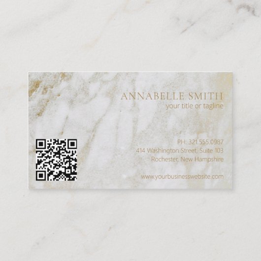 Carte De Visite Simple QR Code Moderne Elégant Marbre Or (Dos)