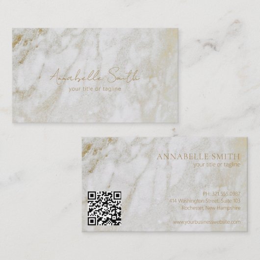 Carte De Visite Simple QR Code Moderne Elégant Marbre Or (Devant / Derrière)