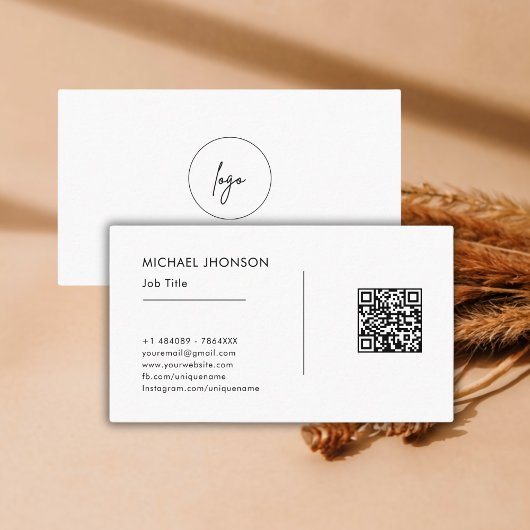Carte De Visite Simple Qr Code Social Media Logo Blanc