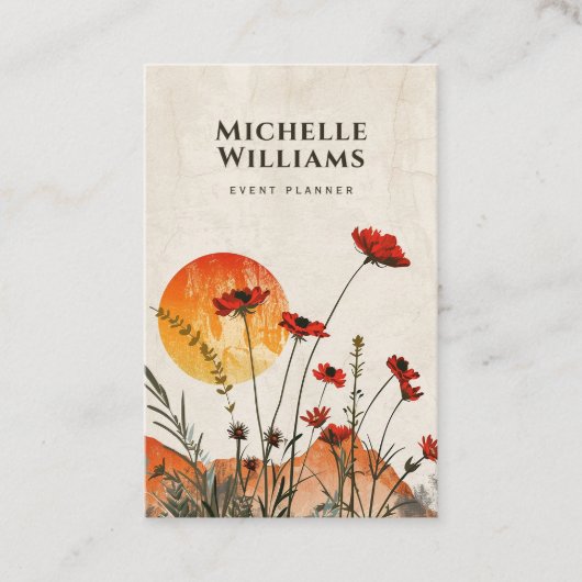 Carte De Visite Simple Red Poppies Boho Fleurs sauvages coucher de (Devant)