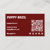 Carte De Visite Simple Red & White Order Merci Social QR Code (Dos)