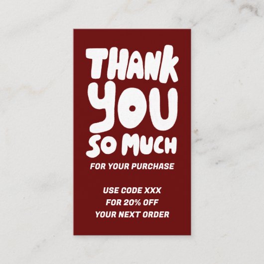 Carte De Visite Simple Red & White Order Merci Social QR Code (Devant)