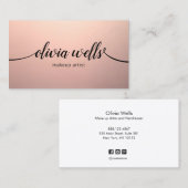 Carte De Visite Simple Rose cuivre or Calligraphie Script Beauté (Devant / Derrière)