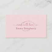 Carte De Visite Simple Rose Fabriqué avec Amour Typographie Boulan (Devant)