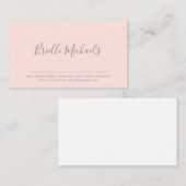 Carte De Visite Simple rose pâle avec script manuscrit gris (Devant / Derrière)