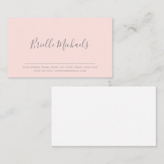 Carte De Visite Simple rose pâle avec script manuscrit gris (Devant / Derrière)