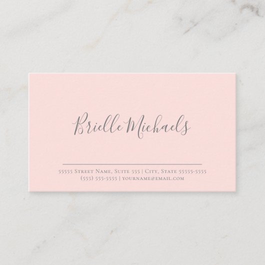 Carte De Visite Simple rose pâle avec script manuscrit gris (Devant)