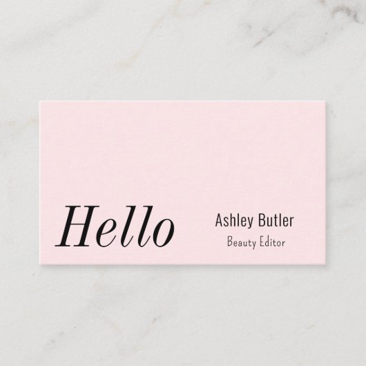 Carte De Visite Simple rose pâle Hello Nettoyer Minimal (Devant)