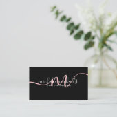 Carte De Visite  Simple rose pâle Mini Monogramme Script noir  (Debout devant)