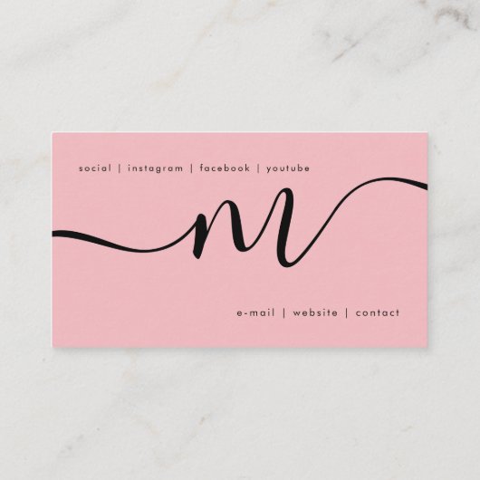 Carte De Visite Simple rose pâle Mini Monogramme Script noir (Dos)