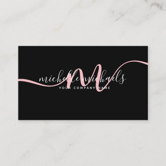 Carte De Visite  Simple rose pâle Mini Monogramme Script noir  (Devant)