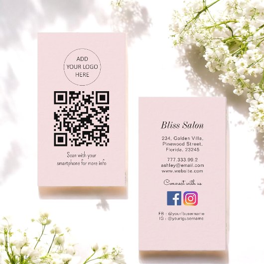 Carte De Visite Simple rose QR Code Beauté Salon
