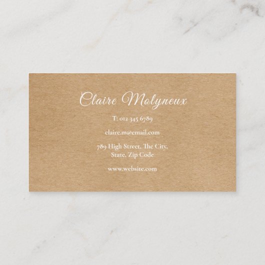 Carte De Visite Simple Rustique Kraft Professionnel (Dos)