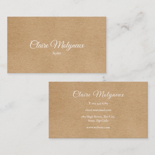Carte De Visite Simple Rustique Kraft Professionnel (Devant / Derrière)