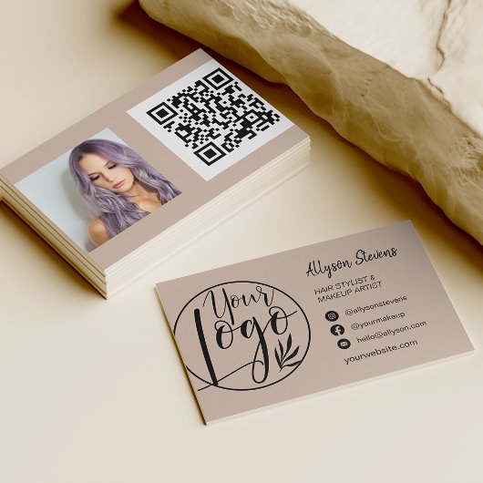 Carte De Visite Simple sable tan maquillage photo logo qr code