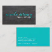 Carte De Visite SIMPLE SCRIPT élégant à la mode chalkboard turquoi (Devant / Derrière)