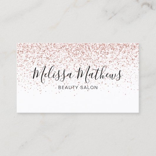 Carte de visite Simple Script Rose Gold Glitter (Devant)