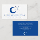 Carte De Visite Simple Standard De Base Navy Moon Luna Étoiles (Devant / Derrière)