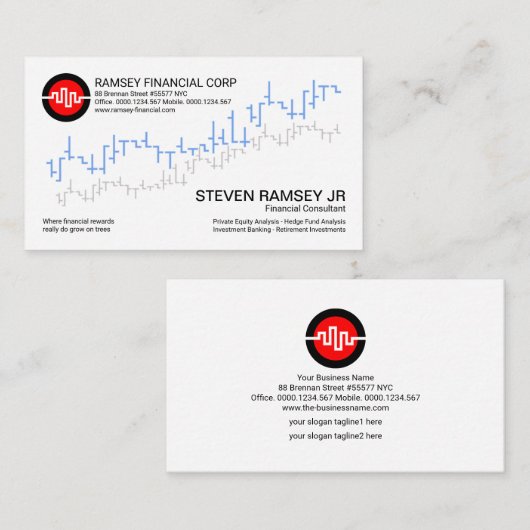 Carte De Visite Simple Stock Exchange Graph Wave Financial (Devant / Derrière)