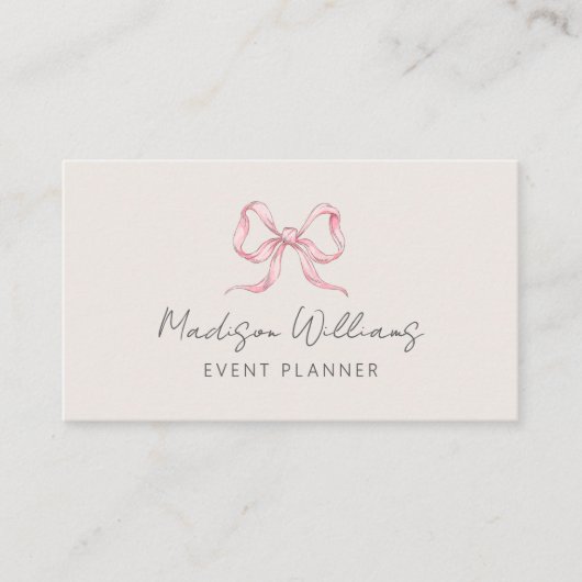 Carte De Visite Simple Stylé Bow rose Nom manuscrit du script (Devant)