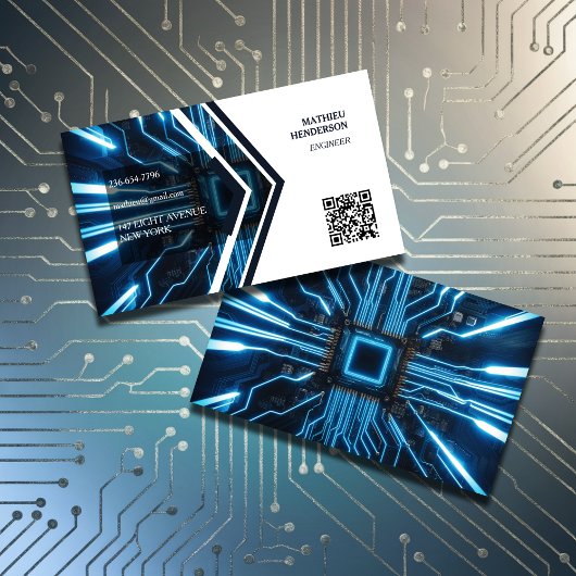Carte De Visite Simple Tech Engineer Code QR élégant