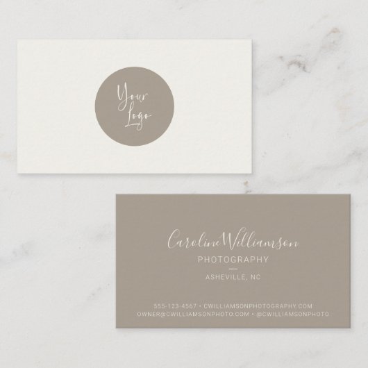 Carte de visite simple tendance taupe boho logo mo (Devant / Derrière)