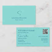 Carte De Visite Simple Turquoise avec Monogramme et QR Code Modern (Devant / Derrière)