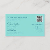 Carte De Visite Simple Turquoise avec Monogramme et QR Code Modern (Dos)