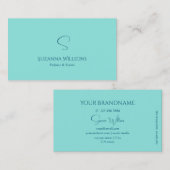 Carte De Visite Simple Turquoise avec Monogramme Moderne et Classi (Devant / Derrière)