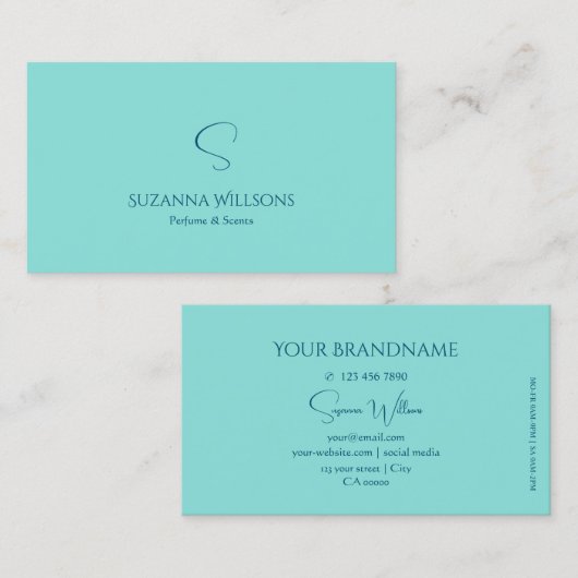Carte De Visite Simple Turquoise avec Monogramme Moderne et Classi (Devant / Derrière)