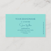 Carte De Visite Simple Turquoise avec Monogramme Moderne et Classi (Dos)