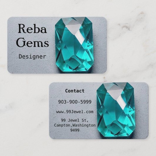 Carte De Visite Simple Turquoise Lucky Gem (Devant / Derrière)